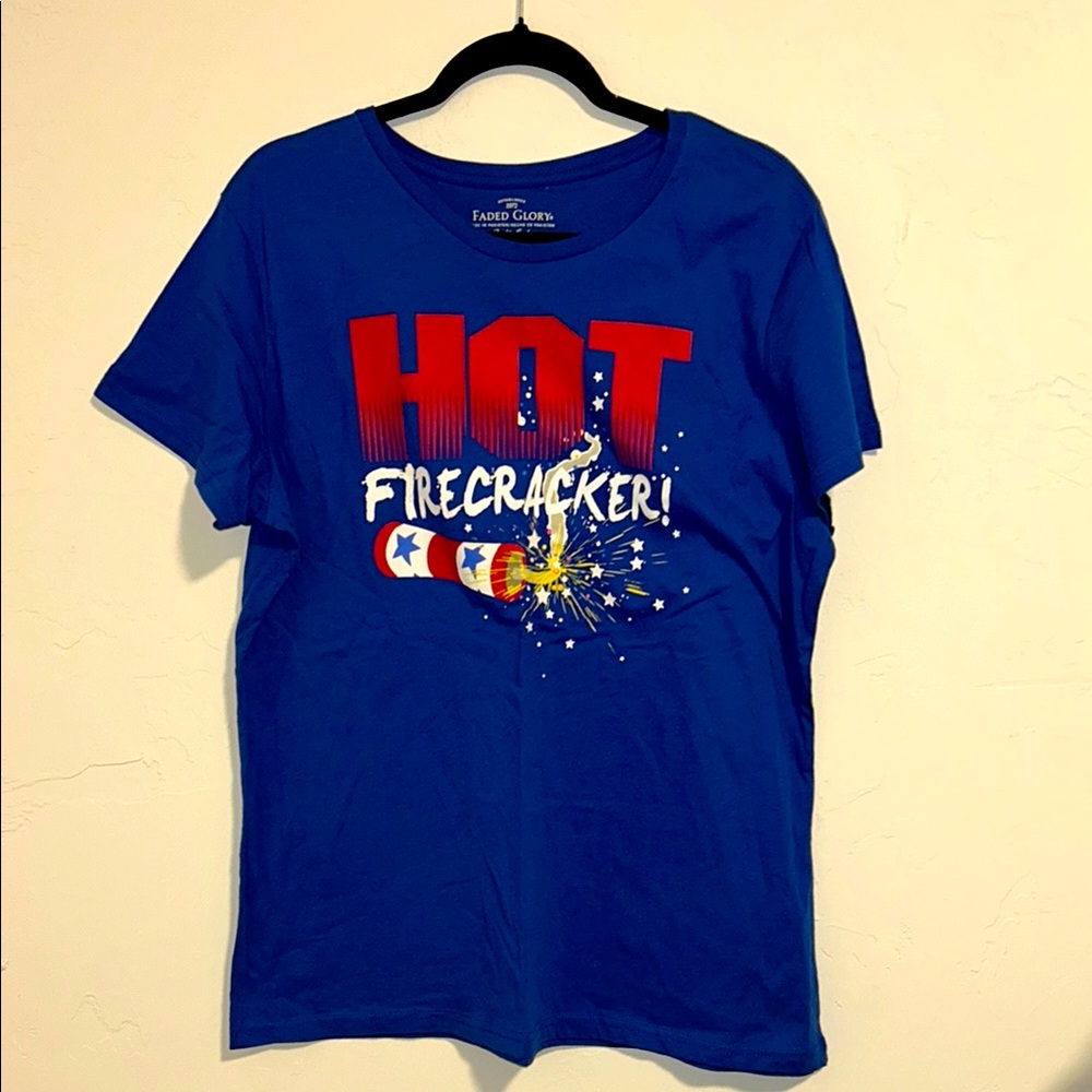 Faded Glory XL 16/18 Cotton Hot Firecracker Holiday Tee